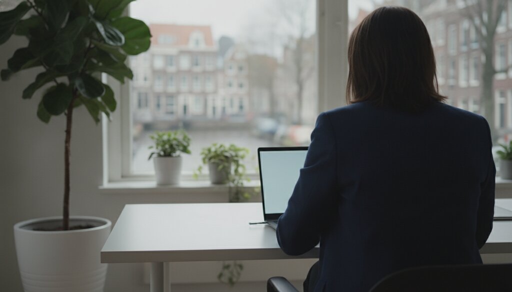 Marketeer achter een laptop in een kantoor in Amsterdam