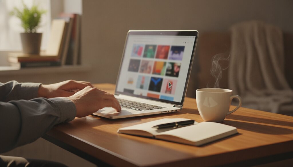 Iemand doet online aankopen op een laptop aan een licht bureau thuis