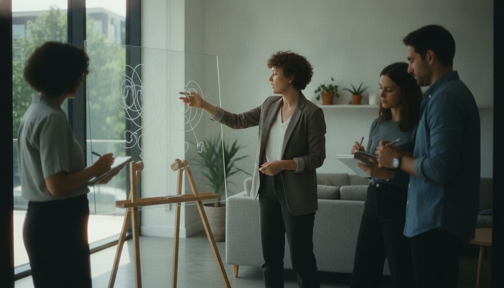 Team overlegt rond een whiteboard tijdens een planningssessie