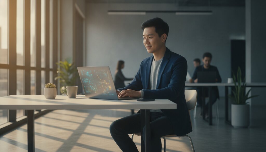 Engineer houdt een AI-systeem in de gaten op een laptop