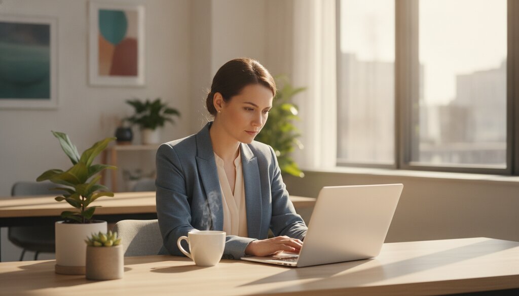 Zakelijke gebruiker bekijkt op een laptop de kosten van AI-tools in een kantoor
