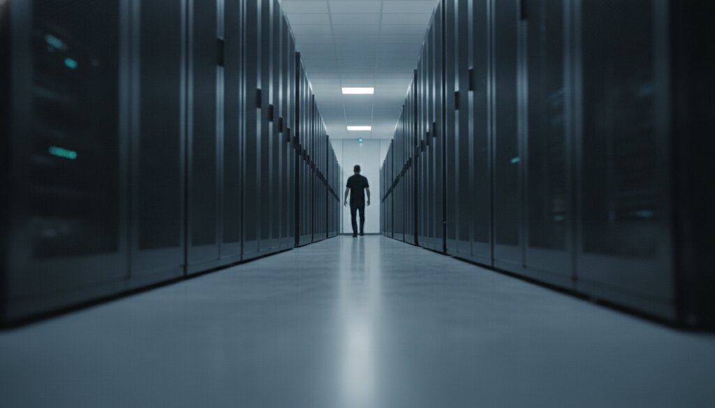 Gang tussen serverracks in een groot rekencentrum
