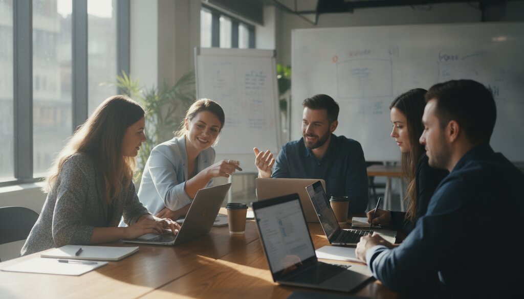 Klein team volgt een AI-training in een lichte werkruimte
