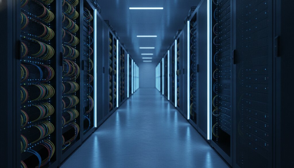 Serverrijen in een datacenter waar frontier-AI-modellen draaien