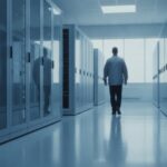 Serverruimte van een datacenter met rijen racks