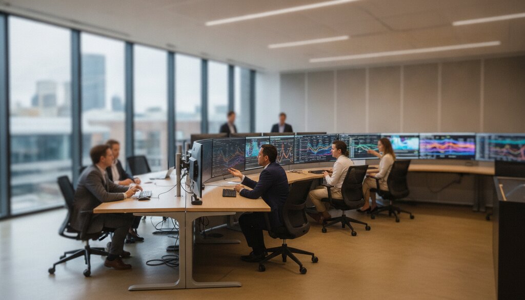 Analisten werken samen in een IT-controlekamer van een overheidsdienst
