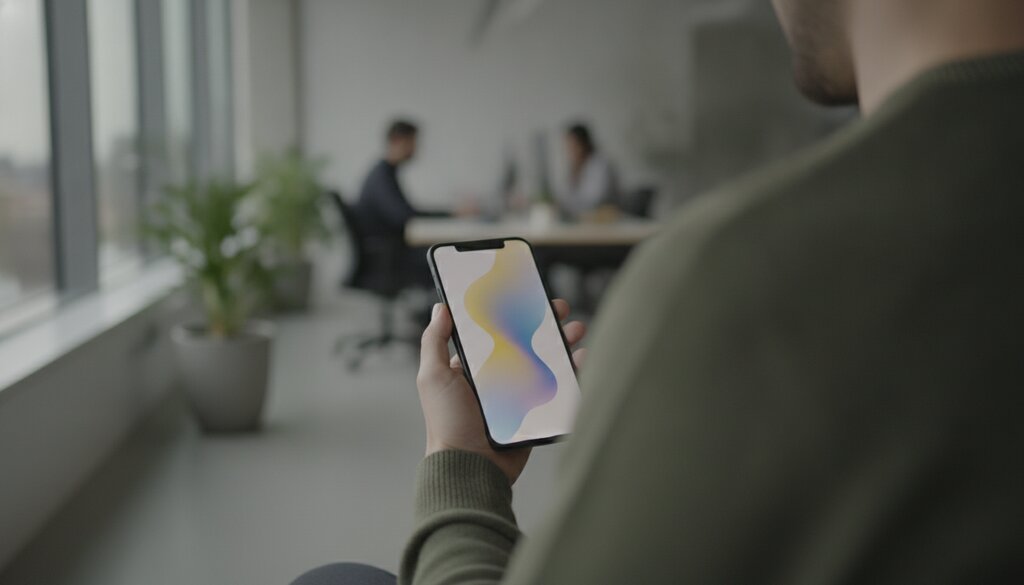 Iemand bekijkt op een smartphone een afbeelding die wordt gegenereerd