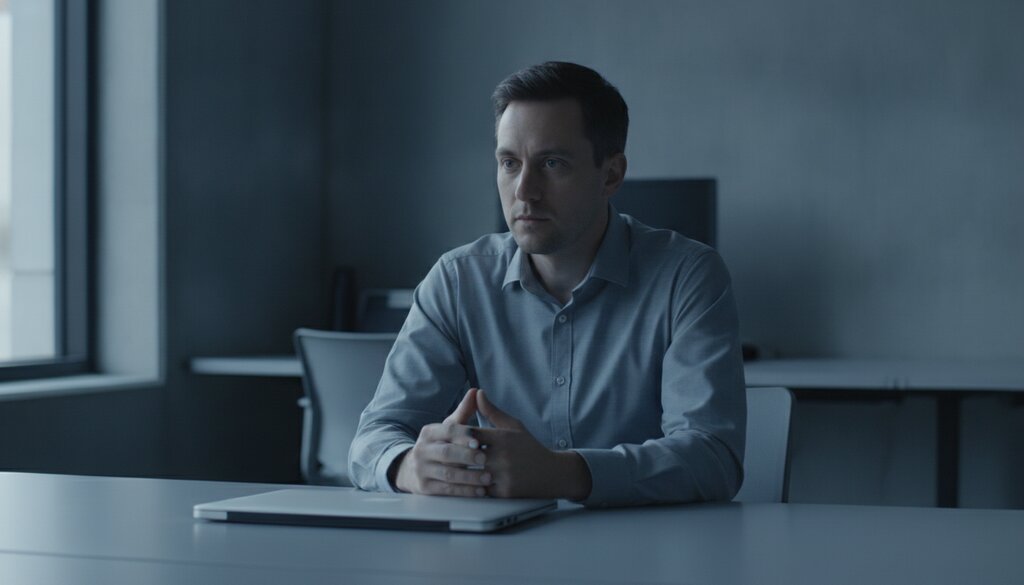 Ingenieur bij een defensieleverancier aan een bureau met gesloten laptop
