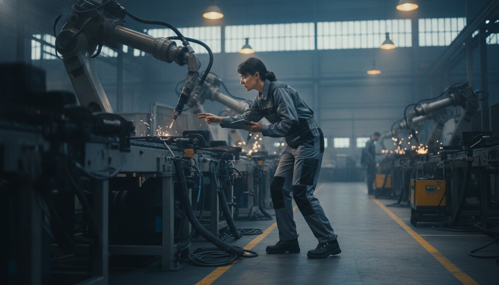 Technicus controleert geautomatiseerde machines in een Europese fabriek