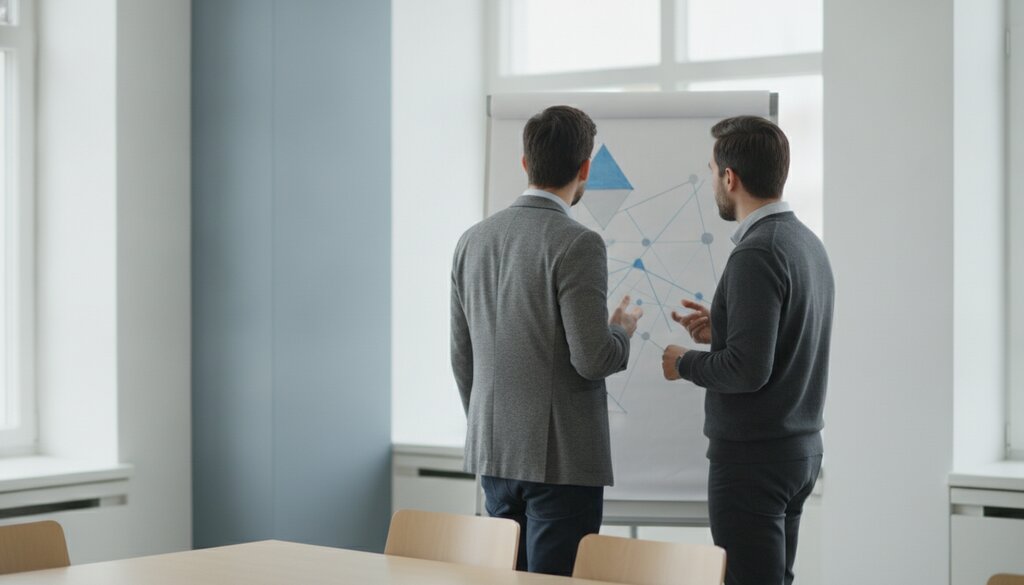 Twee beveiligingsonderzoekers overleggen bij een whiteboard