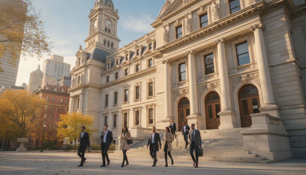 Historisch stadhuisgebouw in New York op een zonnige herfstochtend