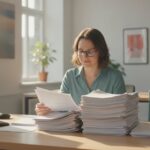 Beveiligingsonderzoeker leest een stapel kwetsbaarheidsrapporten door