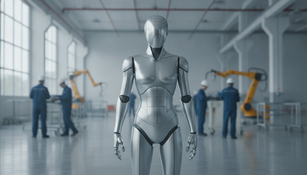 Humanoïde robot in een lichte assemblagehal