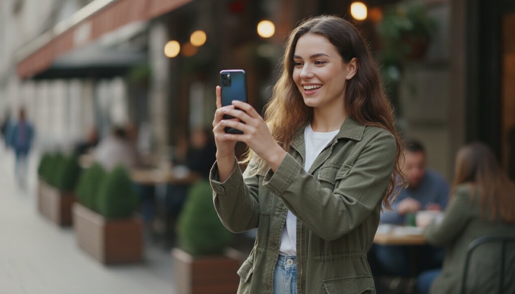 Vrouw bekijkt een melding op haar smartphone in de stad