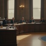 Getuige aan een tafel tijdens een hoorzitting in een raadszaal
