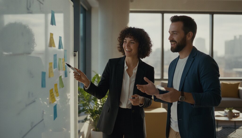Twee collega's overleggen bij een whiteboard over de keuze van een AI-model