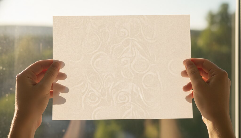 Handen houden een vel papier tegen het licht van een raam