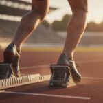 Sprinter verlaat de startblokken op een rode atletiekbaan