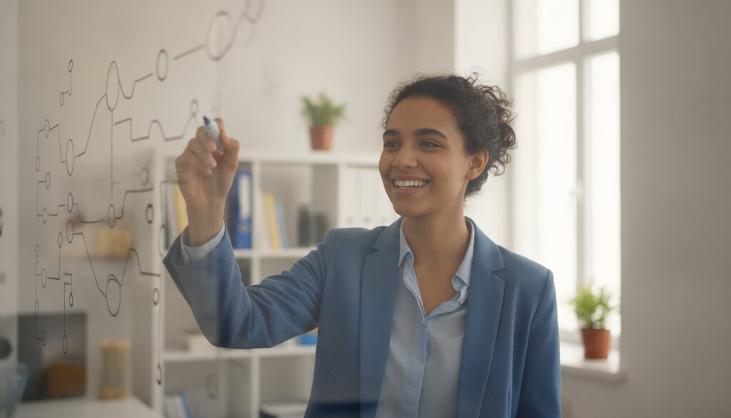Natuurkundige tekent circuitschema op een glazen whiteboard