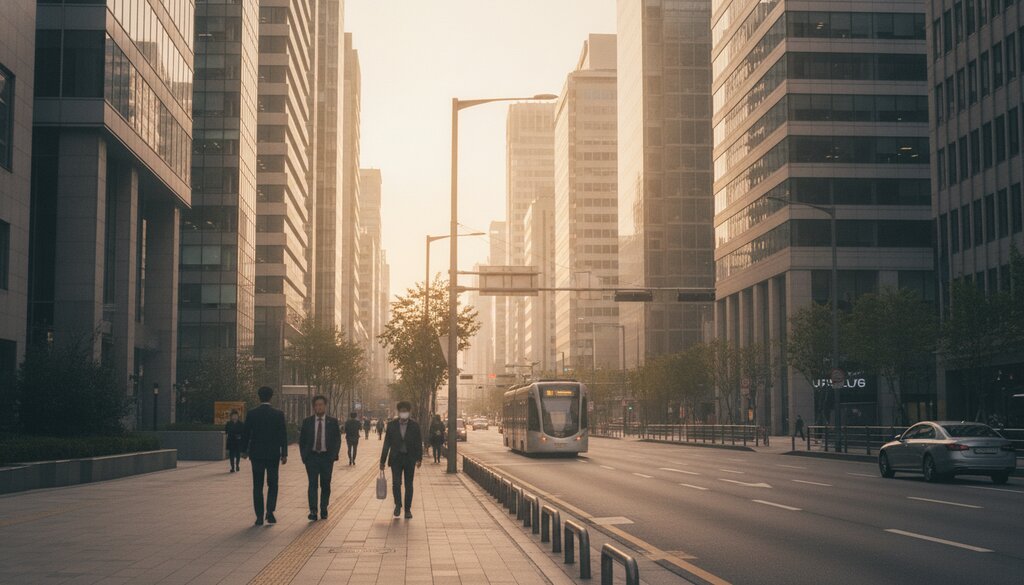 Kantoortorens in het bankendistrict van Seoul in de ochtend