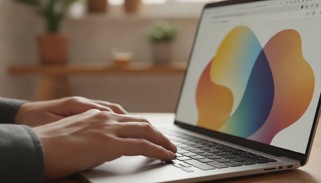 Close-up van handen die typen op een laptop met een wazige browservenster op de achtergrond