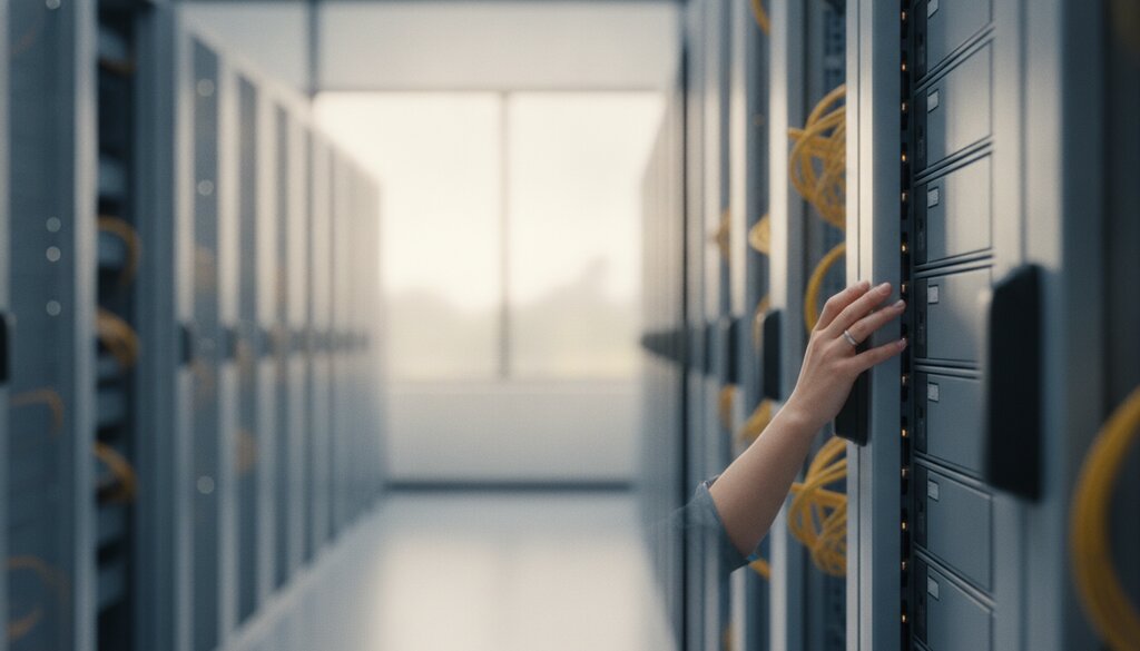Technicus werkt aan een serverrek in een licht datacenter
